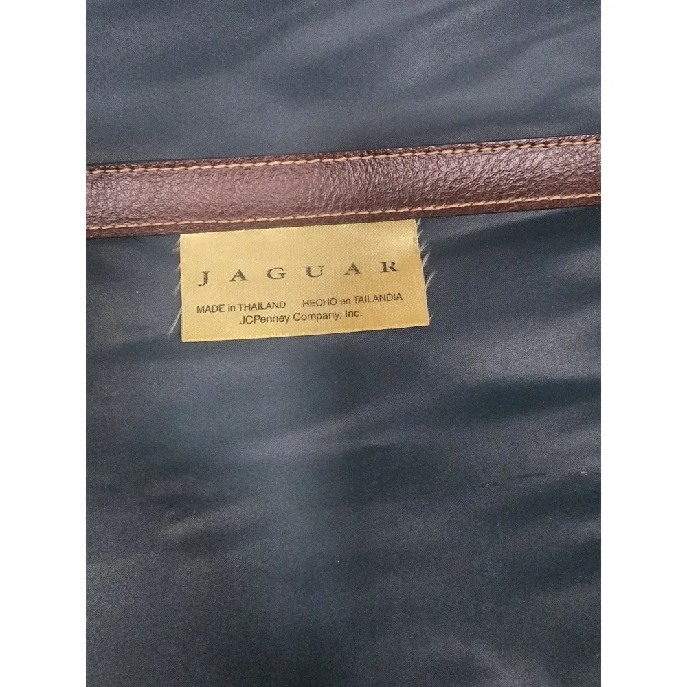 Vintage 80's Jaguar Luggage Suitcase Travel Bag Green Brown Leather Trim JCP